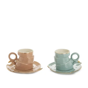 Set 2 tazzine caffè asimmetriche marrone e azzurro Quirky multicolore - Imagen 1 de 4