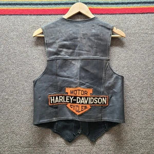Black Leather Vest Harley Davidson Adult X-Small? Motorcycle Biker Patch - Picture 1 of 8