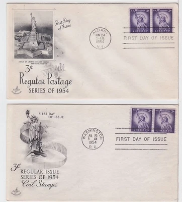 TurtlesTradingPost - Statue of Liberty 3c #1035 #1057a Prs- 1954 FDC Artcraft - Image 1 of 3