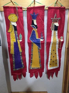Vintage Handmade Decorative Felt Christmas Nativity 3 Wise Men Wall Hangings - Picture 1 of 13