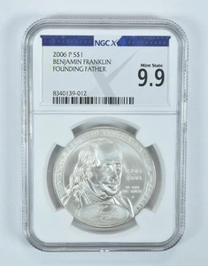 2006-P Ben Franklin Founder Commemorative Silver Dollar MS 9.9 NGC X - Picture 1 of 5