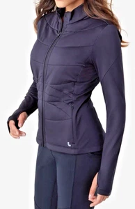 Lolë Just Cardigan Mid Layer Quilted Black Slim Fit Jacket Thumbholes Womens  M - Picture 1 of 16