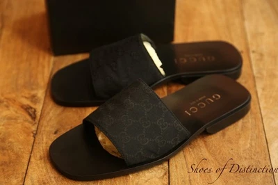 Gucci GG Monogram Black Canvas Leather Sandals Sliders Flip Flops Mens UK 7.5 E - image 1 of 4