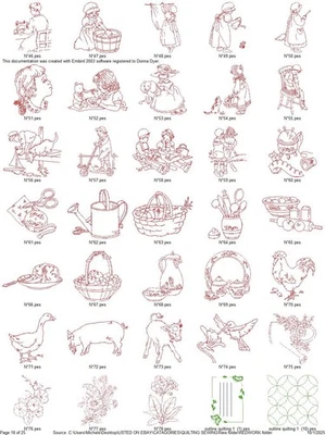 846 REDWORK AND QUILTING OUTLINES Embroidery Machine Design Pattern PES USB - Image 1 of 4