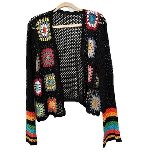 Cárdigan Cuadrado Colorido Crochet Granny Para Mujer Mediano Colorido Boho Hippie - Imagen 1 de 8