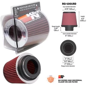 K&N 3" to 4" Round Tapered Universal Air Intake Cone Filter Chrome RG-1001RD - Picture 1 of 5