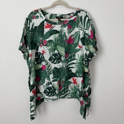 Top Lord & Taylor Para Mujer 2X Verde Lino Floral Palma Tropical Túnica Asimétrica Foto 1 de 4