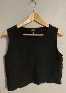 Eileen Fisher Womens Tank Top Size PL Black Knit Rayon Wool Blend Cropped Modern - Picture 1 of 7