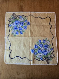 Blaue Tulpe Schleife Punkte Blumen Vintage Taschentuch 11 x 12 Zoll Rollrand - Bild 1 von 5