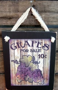 Grapes For Sale Hanging Wall Sign Plaque Primitive Rustic Farmhouse Decor - Picture 1 of 2