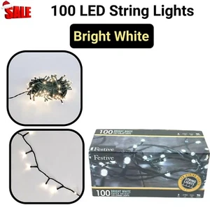 100 weiße LED Lichterketten 8 Multi-Action Modi 5,94m grünes Kabel festlich - Bild 1 von 7