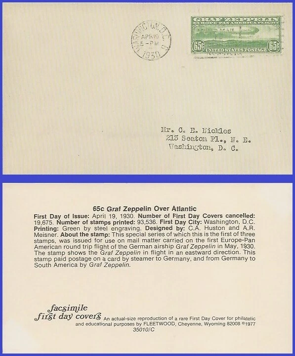 USA5 #C13 ADDR FACSIMILE FDC   Graf Zeppelin - Image 1 of 1
