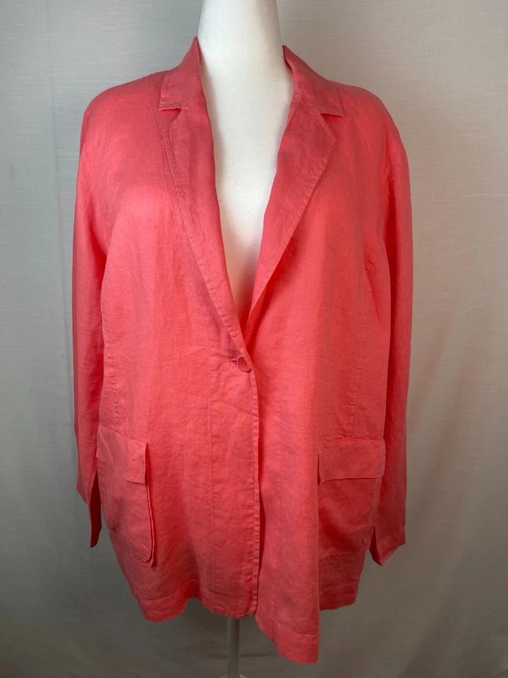 Eileen Fisher NWT Size 2X 100% Irish Linen Blazer Peony Orange Spring Office Wea - Image 1 of 4