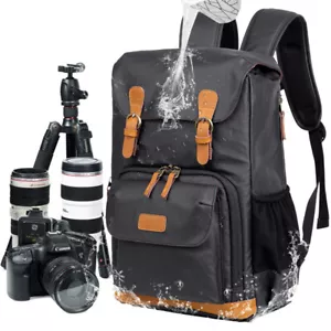 Waterproof Canvas DSLR Camera Backpack Bag Travel Case Pack For Canon Nikon Sony - Picture 1 of 27