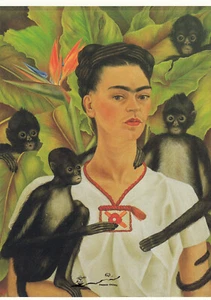 Cartolina: Frida Kahlo - Autoritratto con scimmie / Ristampa - Foto 1 di 1