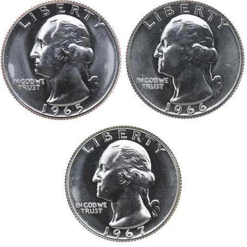 1965 1966 1967 SMS Washington Quarter Gem Run - Special Mint set Coin lot of 3 Cover