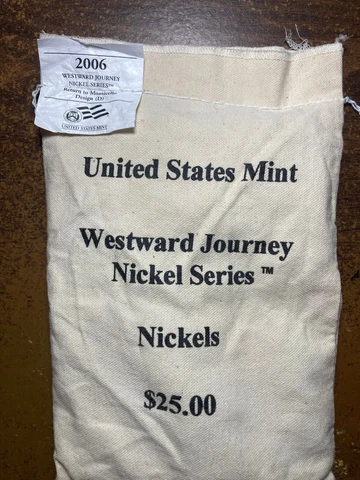 2006-D "Return to Montecello" Nickels 500ct $25 Mint sealed Canvas Bag Cover
