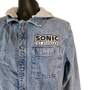 Sonic The Hedgehog Denim Shirt Jacket Hooded Graphic Print Kid's Size XL - Picture 1 of 8