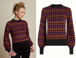 King Louie Bio-Baumwolle Shirt PulloverOrganic Retro Glitzer Jade Swaeter Clove - Picture 1 of 5