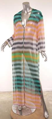 DIANE VON FURSTENBERG Womens Multi-Color ANSON Chiffon Tunic Maxi Cover-Up S NEW - Image 1 of 4