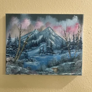 Painting of a winter landscape, reminiscent of the style of Bob Ross 10 x 8 - Picture 1 of 6