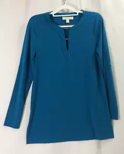 Pull tunique maille col fendu Michael Kors bleu stretch taille M - Photo 1/4