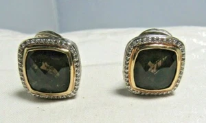 David Yurman Sterling Silver & 18K 14MM Smoky Quartz & Diamonds Earrings - Picture 1 of 10