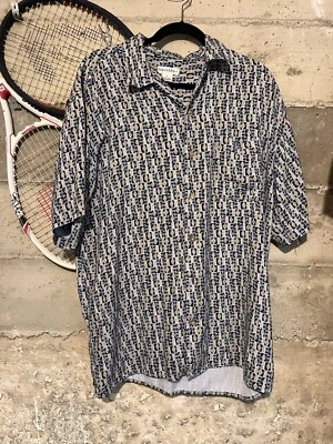 Bullock & Jones 100% Silk Button Up Shirt Mens Size XL Hawaiian Geometric Blue - Image 1 of 4