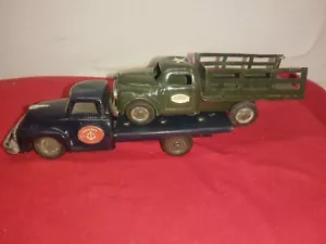 2 Linemar años 50 de colección? Japón Estaca Litografía Fricción Ejército de los Estados Unidos Marina Camión Estaca Plataforma Plana - Imagen 1 de 19