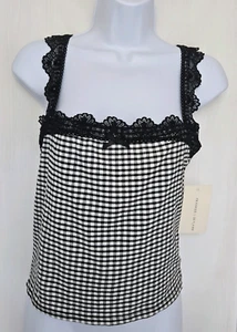 FRANKEE & SKYLARR Junior's Sleeveless Black Gingham w/ Lace Detail Top Size XL - Picture 1 of 7