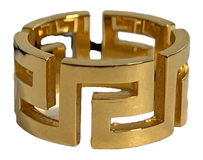 全新带盒 Versace Greca 希腊钥匙标志金色镂空宽带戒指 尺寸 25 美国 10.5 美元 495 — 第 1/4 张图片