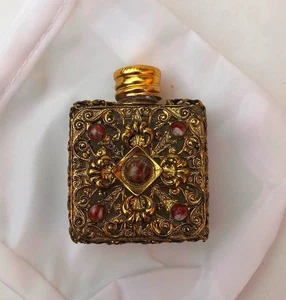 Böhmischer Miniatur Glas Parfum Flakon montiert in filigranen roten Achat Steinen - Bild 1 von 7