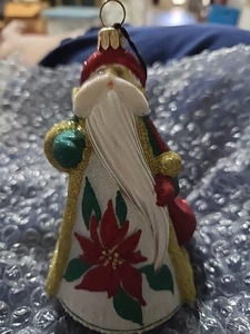 RARO Vintage Glitterazzi Gioia al Mondo Babbo Natale Vetro Soffiato Ornamento, Polonia, G - Foto 1 di 11