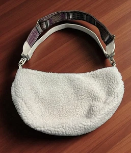 Anthropologie Cream Sherpa Crossbody Handbag Crescent Moon Boho Detachable Strap - Picture 1 of 11