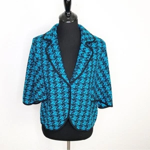 Ming Wang jacket womens Large turquoise blue black cape sleeve knit classic chic - Picture 1 of 14