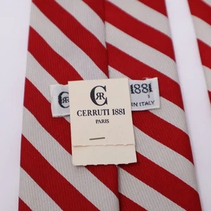 Vintage Cerruti 1881 Paris Krawatte Herren 100% Seide rot weiß gestreift mit Original Etikett - Bild 1 von 10
