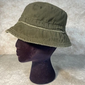 Sombrero de cubo unisex vintage verde oliva 100 % algodón borde deshilachado sol playa talla única - Imagen 1 de 7