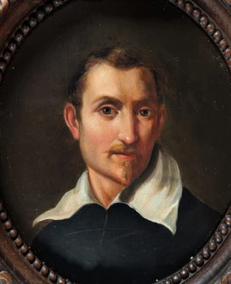 Domenichino Nachfolge, Selbstportrait, Öl auf Holz, 19 Jhdt, geschnitzter Rahmen - Bild 1 von 4