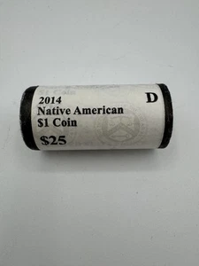 2014 D Sacagawea Native Am Golden Dollar Coin Roll U.S. Mint 25 Unc Coins Sealed - Picture 1 of 4
