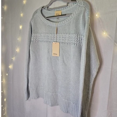 NWT ELIE TAHARI Cotton Rayon Knit Pullover Sweater Small Ice Blue Soft Office - Image 1 of 4