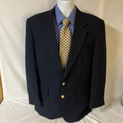 Chaqueta Blazer Stafford 2 Tono Dorado Botón Mezcla Lana Azul Marino 40R 40 R FS! Foto 1 de 4