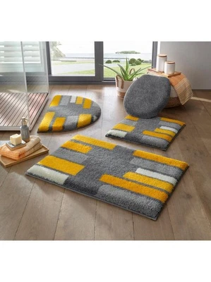 Grund Badeteppich WC Vorlage mit Ausschnitt 45 x 50 cm grau gelb Gr. 4 NEU - Bild 1 von 2