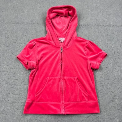 VTG Juicy Couture Track Jacket Womens Medium Pink Terry Bling Short Sleeve Hoody - Image 1 of 4