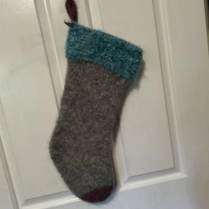 Beautiful Handmade Knitted  & Felt Top Christmas Stocking 18” Grey & Ice Blue - Picture 1 of 4