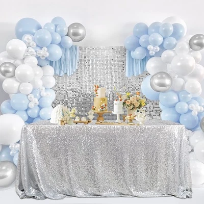 Серебряная блестящая скатерть 60x102 дюйма для душа ребенка и вечеринок - Изображение 1 из 4