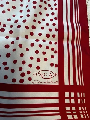 Oscar de La Renta Women's Silk Scarf Red  & White Polka Dot 11” X 54” - Image 1 of 4