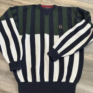 Vtg 90s Sweater Mens XL Tommy Hilfiger Vertical Stripe Crest Logo Colorblock - Picture 1 of 17