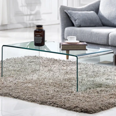 Modern Rectangular Waterfall Design Tempered Glass Coffee Table - Image 1 of 4