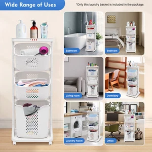 3 Tier Laundry Hamper Basket Sorter Clothes Rolling Storage Cart Organizer Shelf - Picture 1 of 12