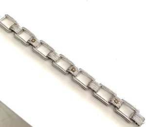 Judith Ripka Sterling Silver & 18K Yellow Gold Chain Link Diamond Bracelet 49 G - Picture 1 of 9